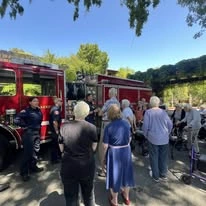 The Oaks of Pasadena residents enjoying a fire truck tour.