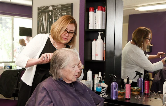 Resident in the beauty salon at Fellowship Square Tucson