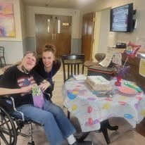 Grande Ronde Retirement Residence Senior Living in La Grande, Oregon resident with a staff member