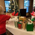 table of Christmas gifts at The Stafford Senior Living in Lake Oswego, Oregon