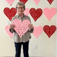 Jordan Oaks Gracious Retirement Living Hawthorn Senior Independent Living in Cary, North Carolina resident during Valentine's Day