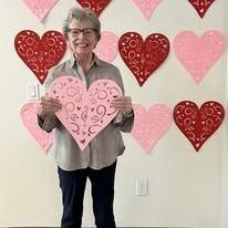 Jordan Oaks Gracious Retirement Living Hawthorn Senior Independent Living in Cary, North Carolina resident during Valentine's Day
