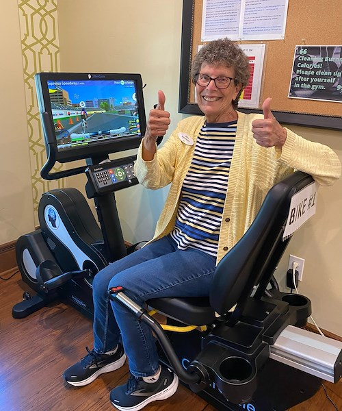 Covenant Living at the Samarkand in Santa Barbara, CA, resident in the fitness room