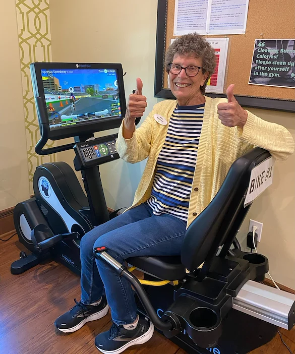Covenant Living at the Samarkand in Santa Barbara, CA, resident in the fitness room