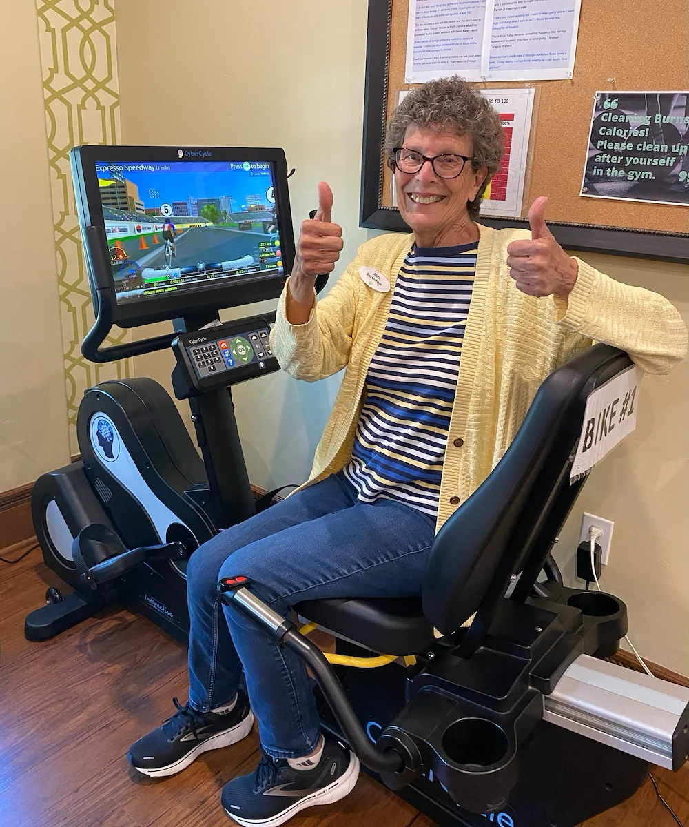 Covenant Living at the Samarkand in Santa Barbara, CA, resident in the fitness room
