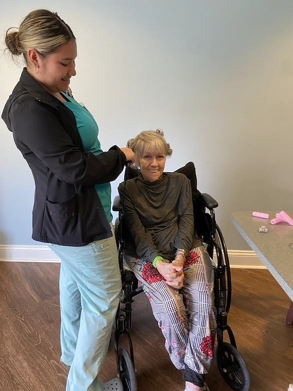 Spring Village at Hammonton happy resident getting her hair done
