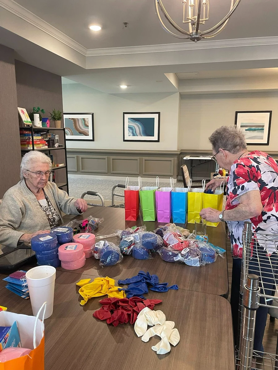 Calumet Trace - a Charter Senior Living Community residents giving back to the community by making gift bags