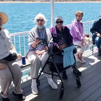 Camden Springs Gracious Retirement Living Hawthorn Senior Independent Living in Elk Grove, California residents lounging outside