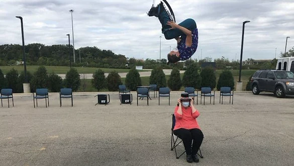 The Circus Comes to Harvester Place! Man does a flip over a resident