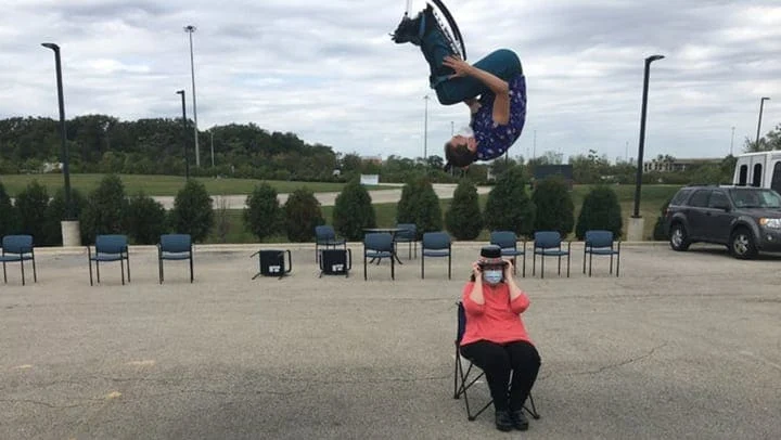 The Circus Comes to Harvester Place! Man does a flip over a resident