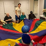 Charter Senior Living of Dedham in Dedham, MA, residents staying active with a fun activity