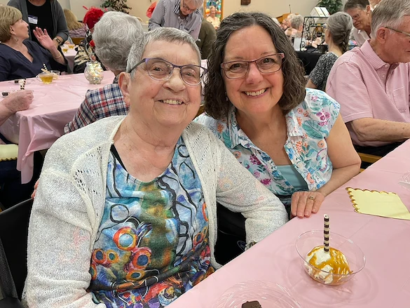 Schowalter Villa resident smiling during Mother's Day celebration