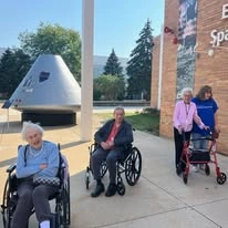 Ascension Living Bethlehem Woods Village senior living community offering independent living, assisted living, and memory care in La Grange Park, IL, residents on an excursion