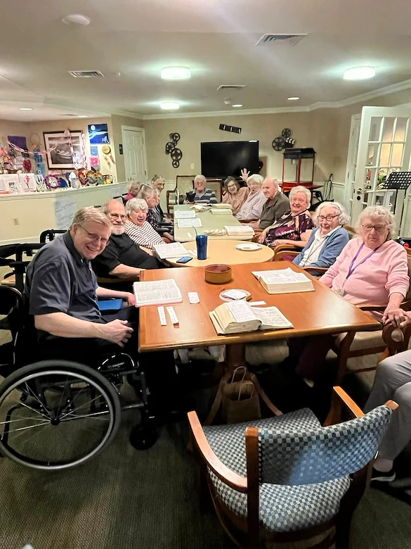 Charter Senior Living of Fredericksburg, Virginia, residents receiving religious services through a Bible Study