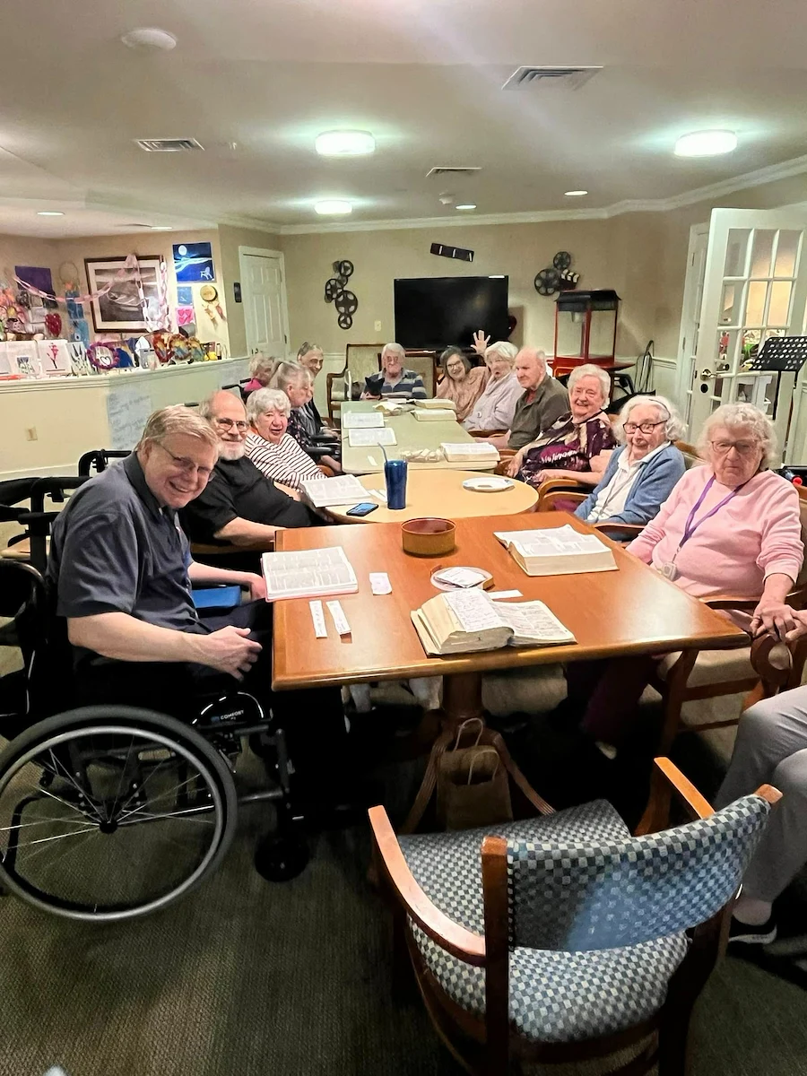 Charter Senior Living of Fredericksburg, Virginia, residents receiving religious services through a Bible Study