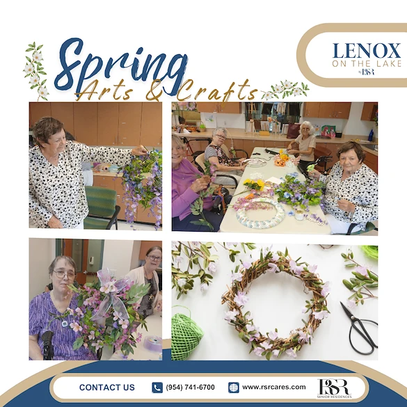 Lenox on the Lake senior living community offering assisted living and memory care in Lauderhill, FL, residents doing spring arts and crafts