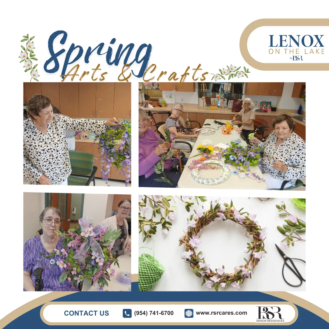 Lenox on the Lake senior living community offering assisted living and memory care in Lauderhill, FL, residents doing spring arts and crafts