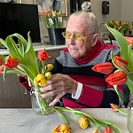 Dublin Glenn Memory Care in Ohio resident activity - floral  arranging