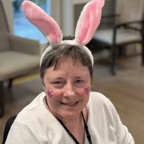 Avamere at Hillsboro Senior Living in Oregon resident dressed up for Easter