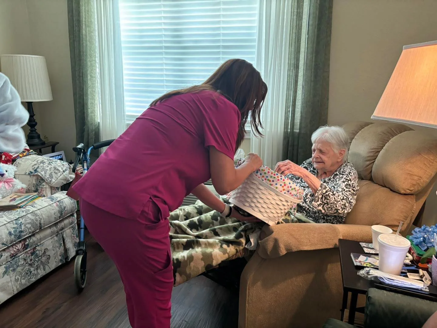 Montclair Park Assisted and Independent Senior Living in Shreveport, LA resident being helped by a staff member