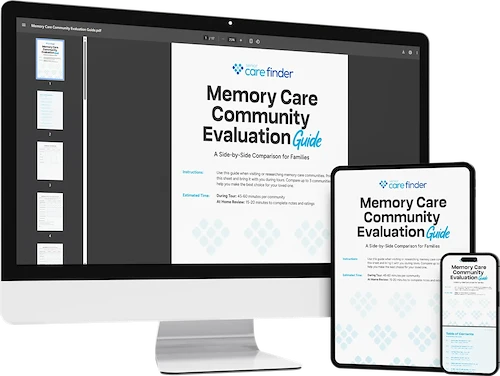 display of the memory care community evaluation guide on computer, tablet, and mobile smartphone