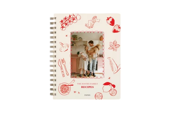 blank cookbook with room for an image of a family to upload
