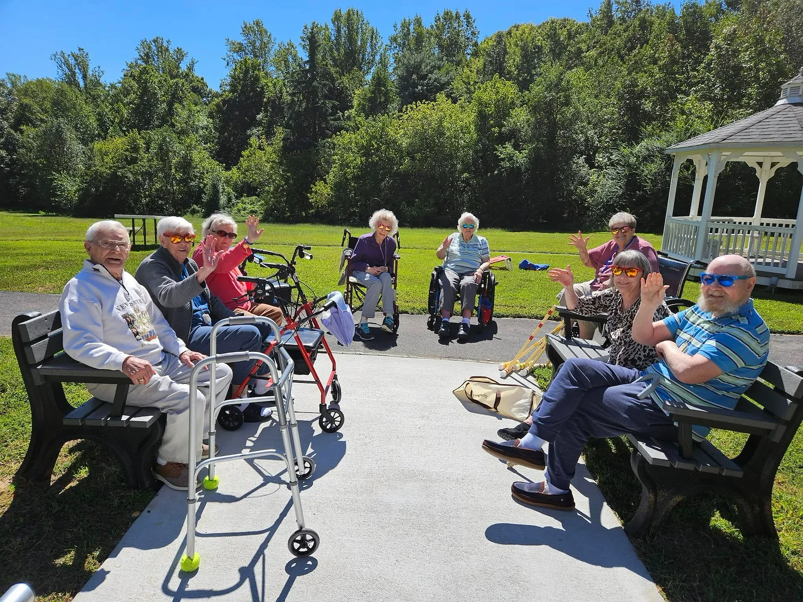 Charter Senior Living of Fredericksburg, Virginia, residents socializing outside
