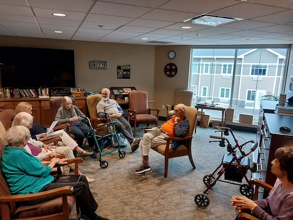 Fieldstone Memory Care of Yakima residents enjoying community and sharing their talents of poetry
