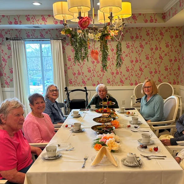Residents of the Waters on 50th enjoying some afternoon tea at their "Spring has Sprung