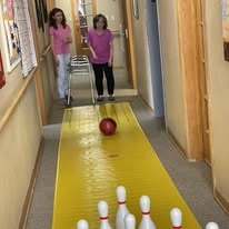 St Mary’s Manor Assisted Living in South Milwaukee, Wisconsin residents bowling