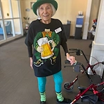 Heatherwood Senior Living resident celebrating St. Patrick's Day