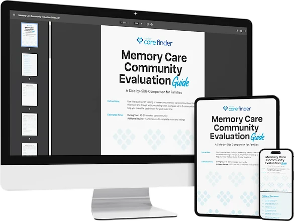 display of the memory care community evaluation guide on computer, tablet, and mobile smartphone
