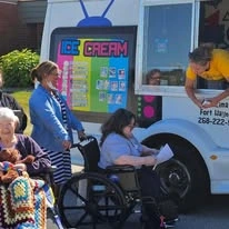 Ascension Living Sacred Heart Village Senior Living in Avilla, Indiana residents at the ice cream truck