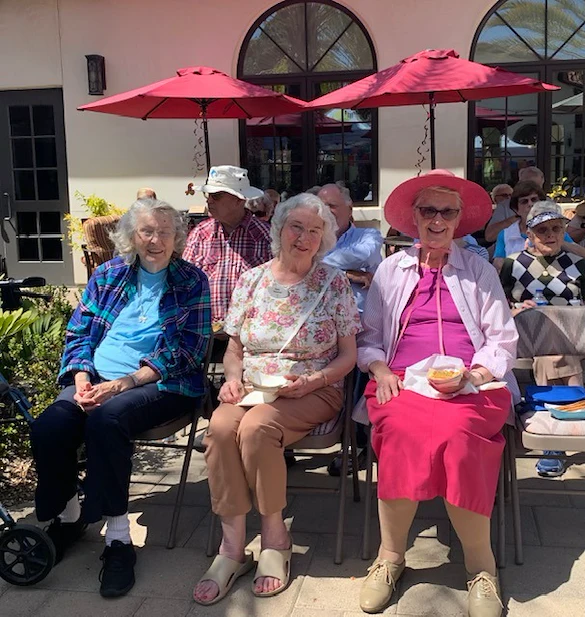 Covenant Living at Mount Miguel in Spring Valley, CA, smiling residents enjoying some sunshine