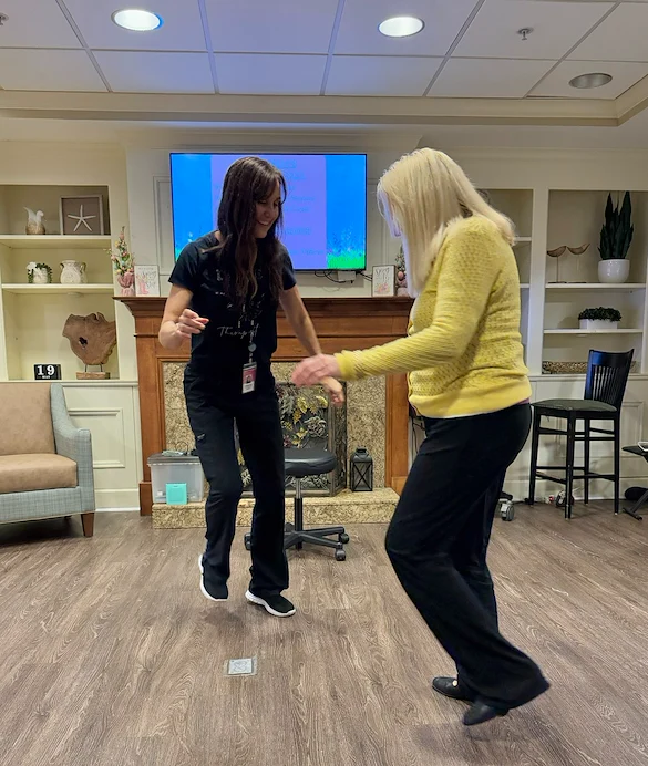 Brookdale Green Hills Cumberland resident enjoying a dancing lesson