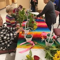 Ascension Casa Scalabrini Senior Living in Northlake, Illinois residents making DIY flower bouquets