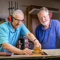 Hillside Senior Living in McMinnville, OR, residents staying engaged through a woodworking project