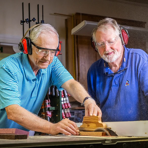 Hillside Senior Living in McMinnville, OR, residents staying engaged through a woodworking project