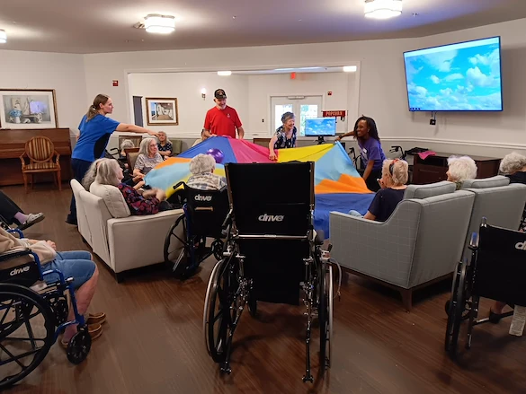 The Glenwood of Gainesville, Florida, residents staying active during an engaging parachute activity