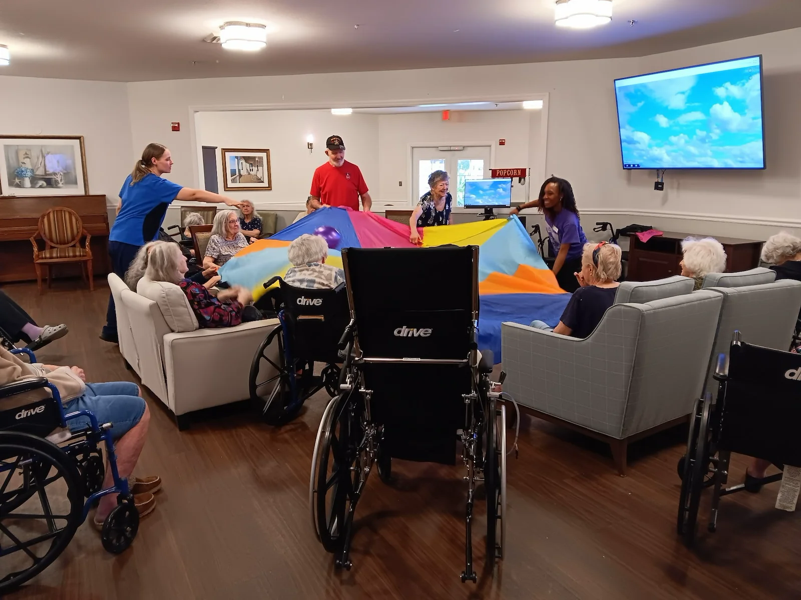 The Glenwood of Gainesville, Florida, residents staying active during an engaging parachute activity