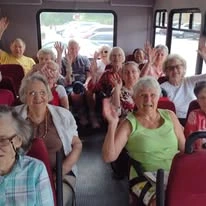 Stoneridge Gracious Retirement Living Hawthorn Senior Independent Living in Cary, North Carolina residents on the transportation bus