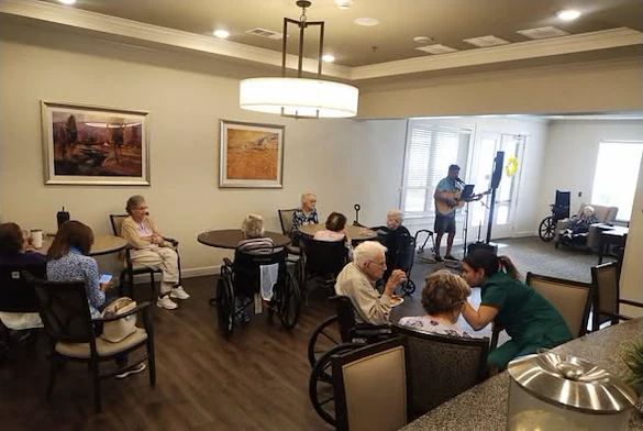 The Lodge at Pine Creek Senior Living residents enjoying some music therapy