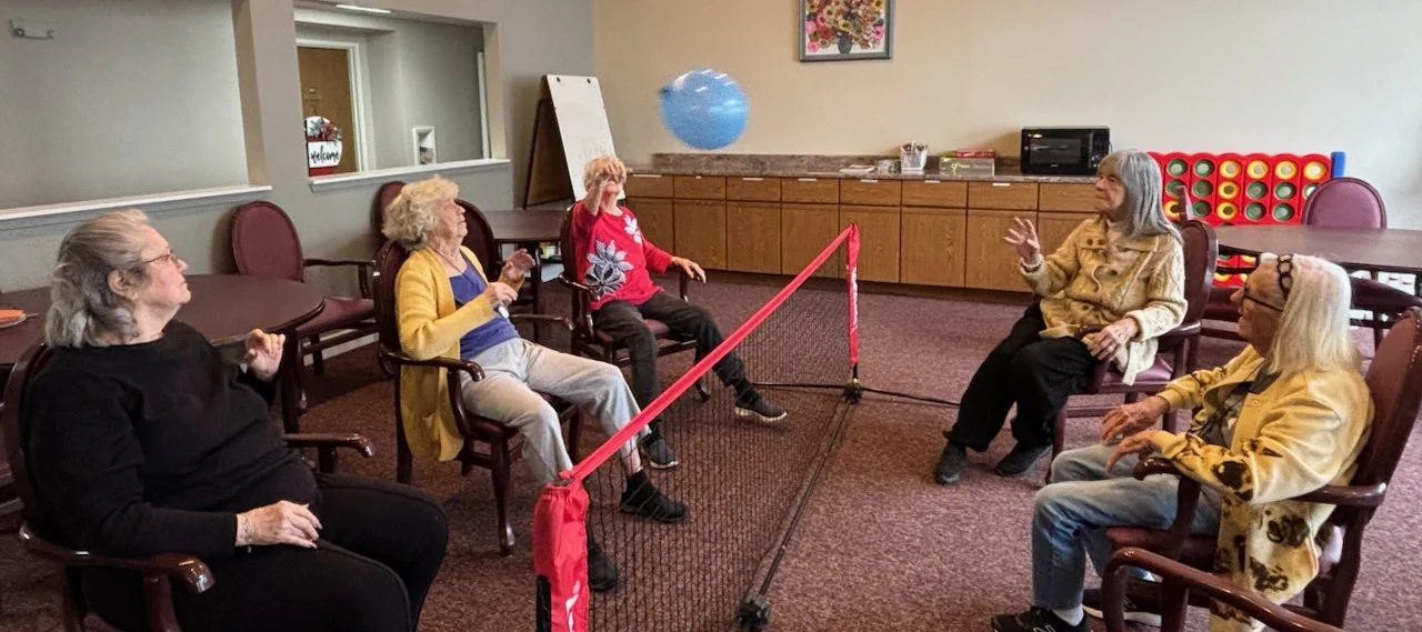 American House Elmwood, senior living community offering independent living, assisted living, memory care, and respite care in Rochester Hills, MI, residents playing a game and staying active