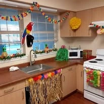beach party setup at Steeplechase Gracious Retirement Living Hawthorn Senior Independent Living in Oxford, Florida