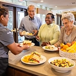 Hillside Senior Living in McMinnville, OR, residents being served wonderful food