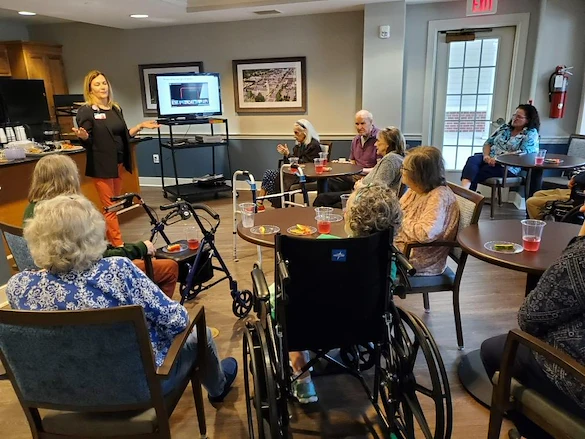Charter Senior Living of Fredericksburg, Virginia, residents learning from a presentation