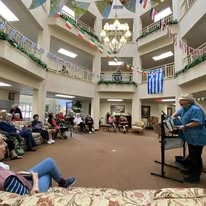 Mountain View Gardens Gracious Retirement Living Hawthorn Senior Independent Living in Sierra Vista, Arizona residents gathered in the front entrance