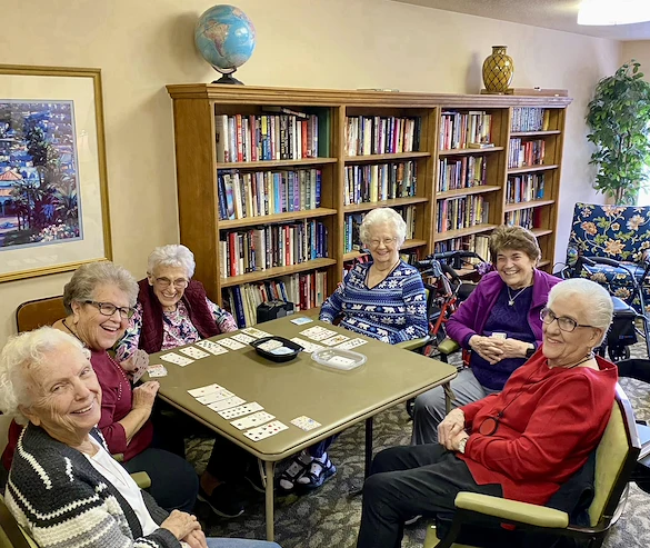residents meeting in library
