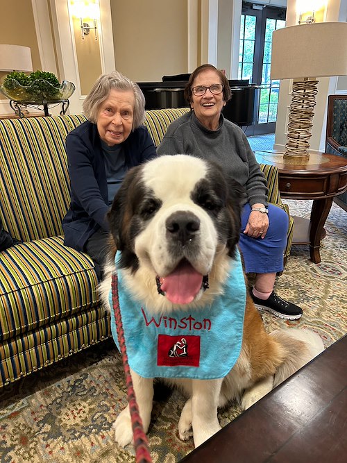 Brookdale Green Hills Cumberland residents enjoying a visit from a dog