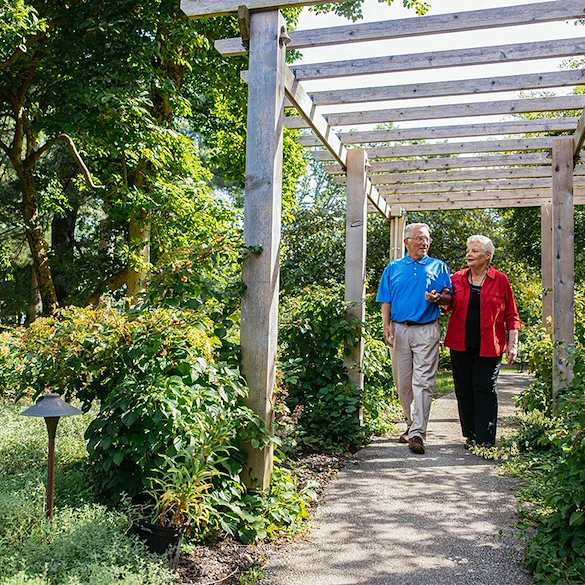 The Mansion at Rosemont Senior Living in Rosemont, PA, residents on a relaxing walk